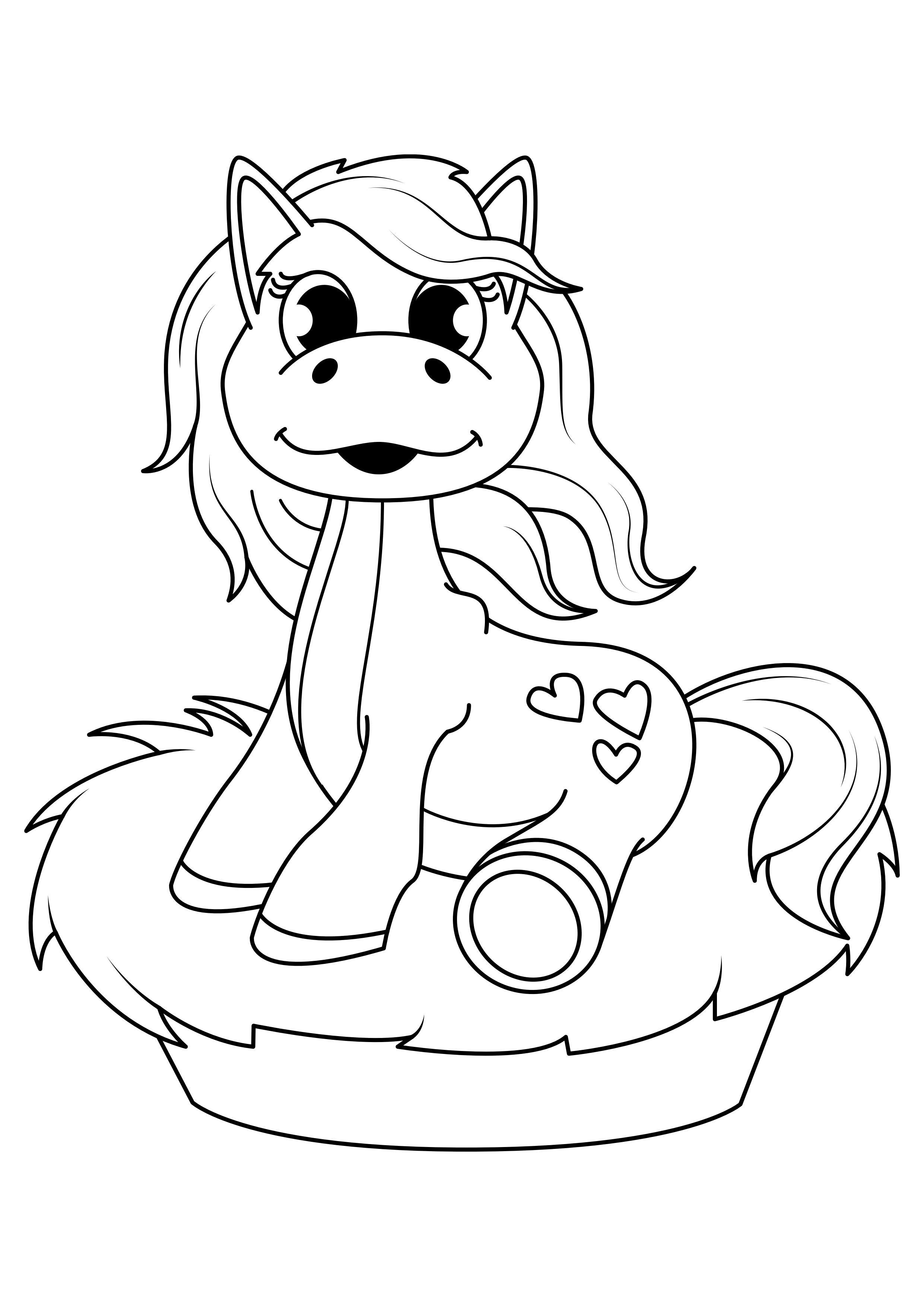 Dibujo para colorear caballo en la canasta