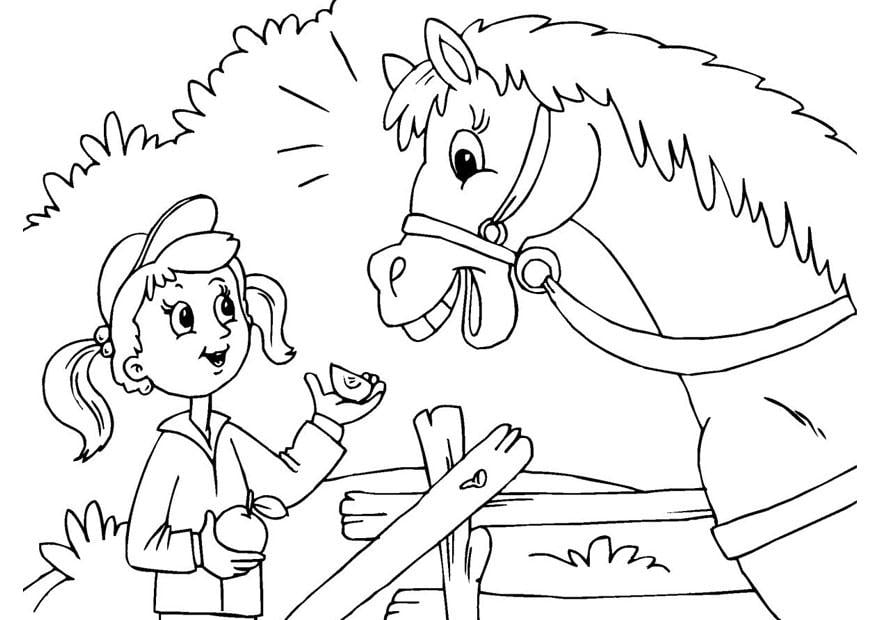 Dibujo para colorear caballo y nina