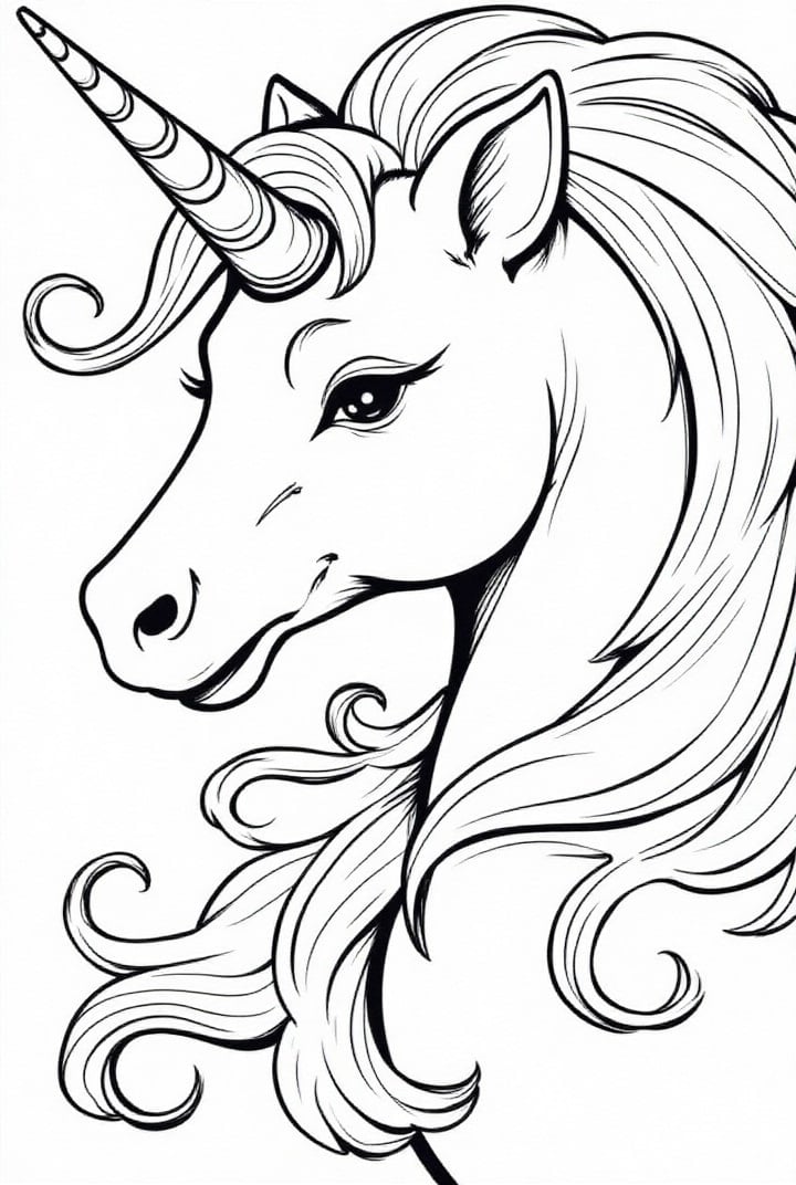 Dibujo para colorear cabeza de unicornio