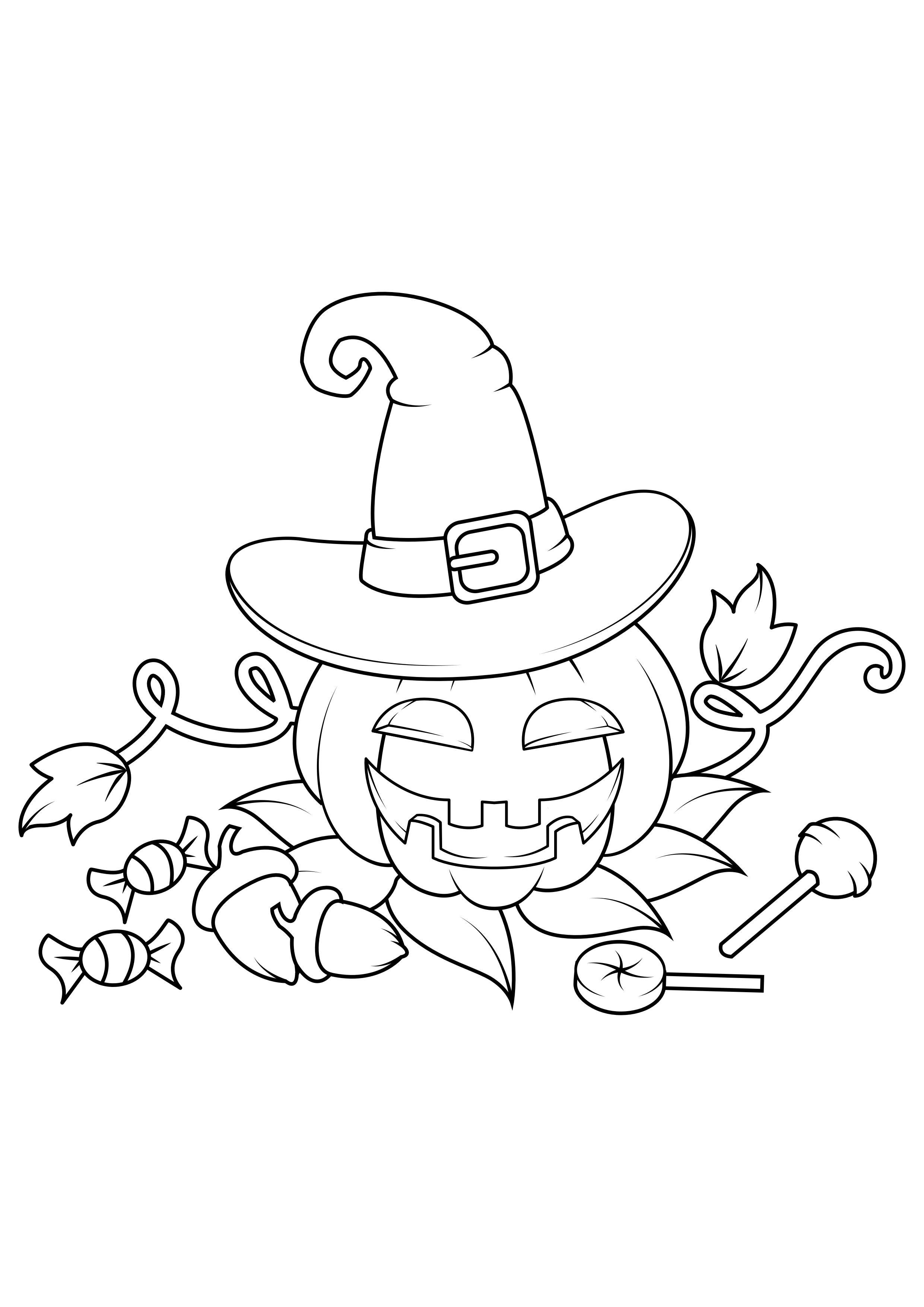 Dibujo para colorear calabaza con sombrero