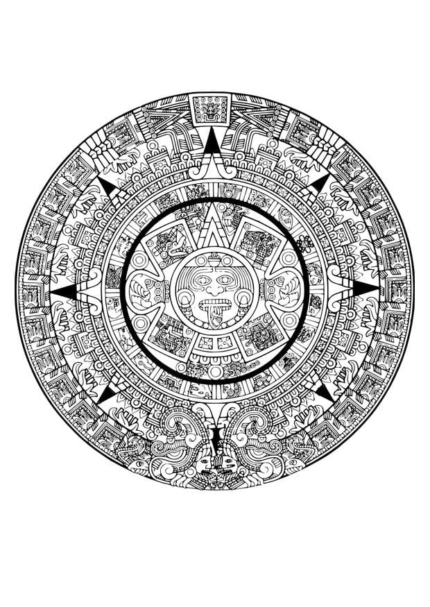 Dibujo para colorear calendario azteca