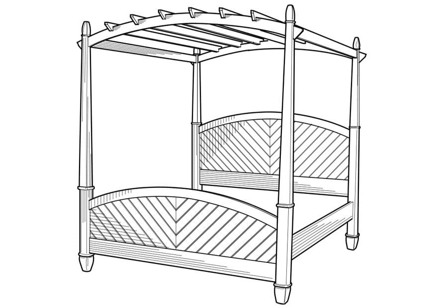 Dibujo para colorear cama con dosel