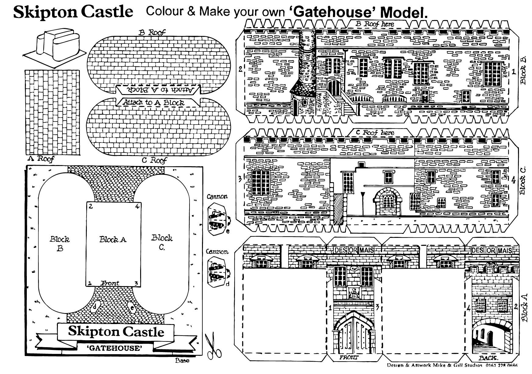 Dibujo para colorear casa de entrada del castillo skipton
