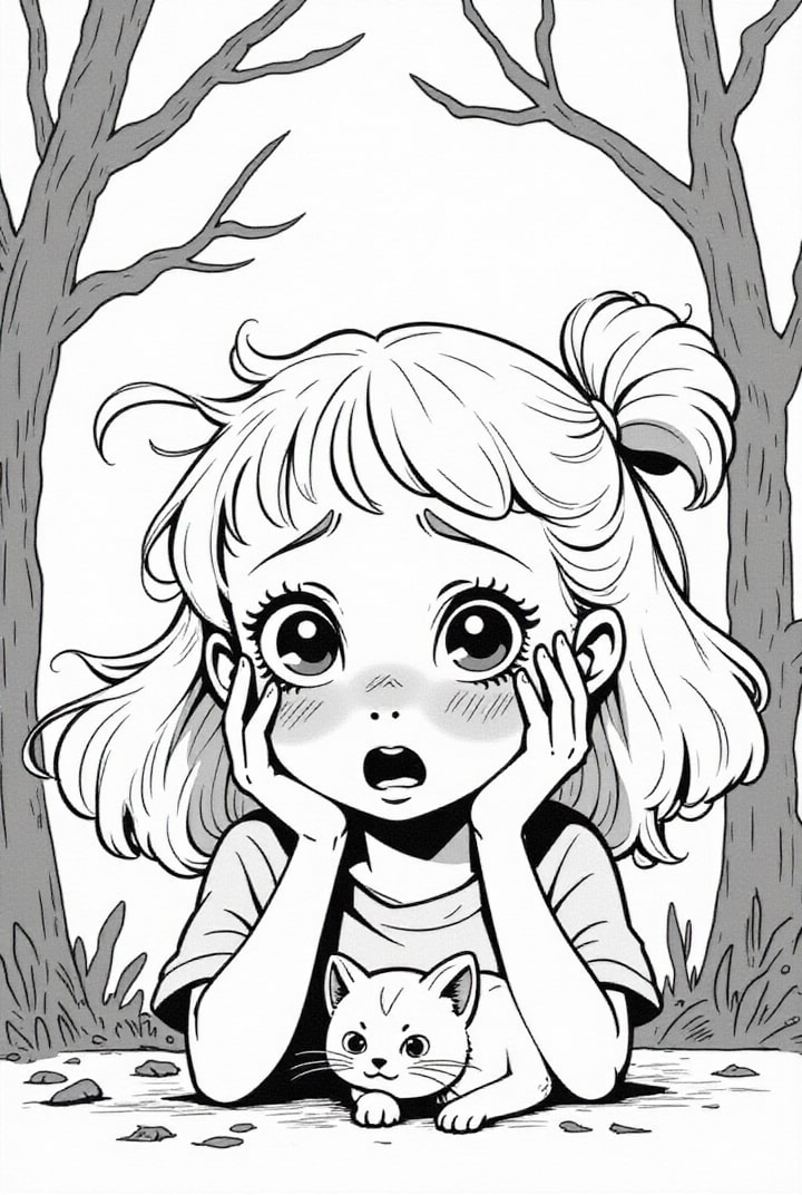 Dibujo para colorear chica asustada