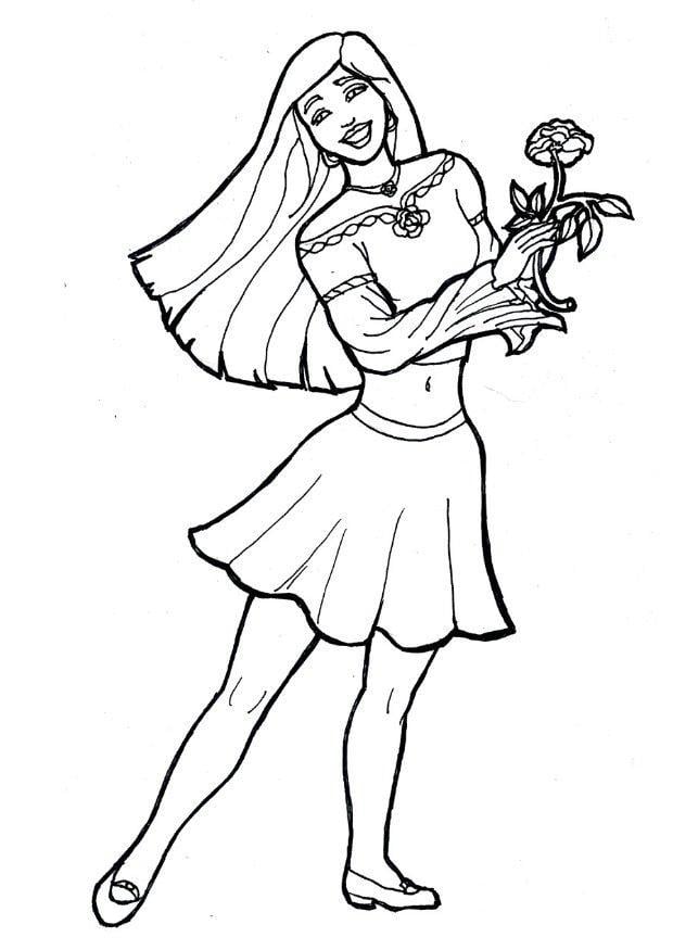 Dibujo para colorear chica con flor