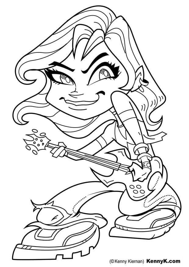 Dibujo para colorear chica con guitarra