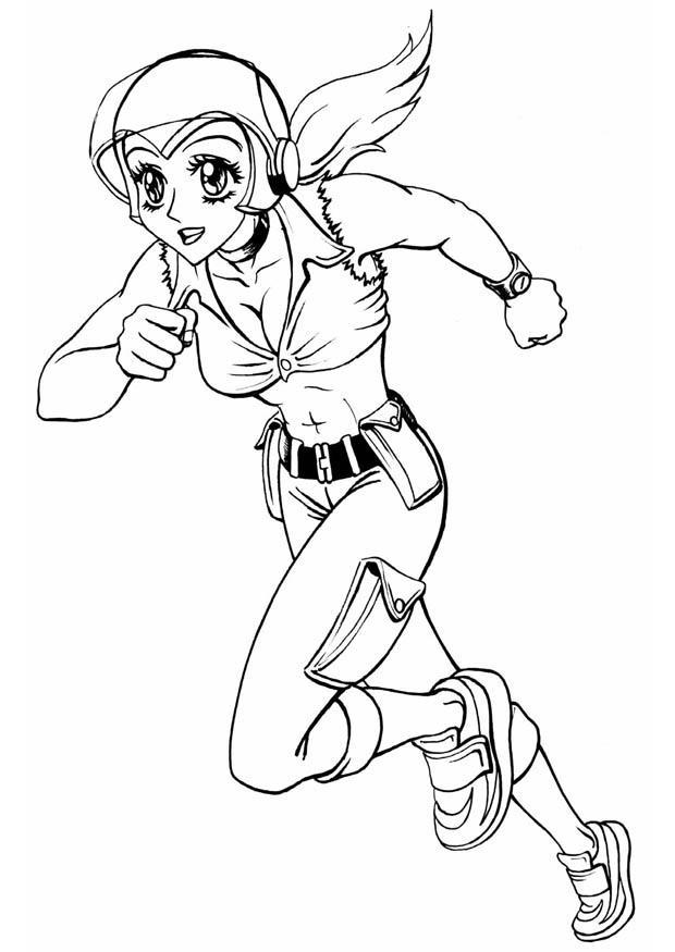 Dibujo para colorear chica corriendo