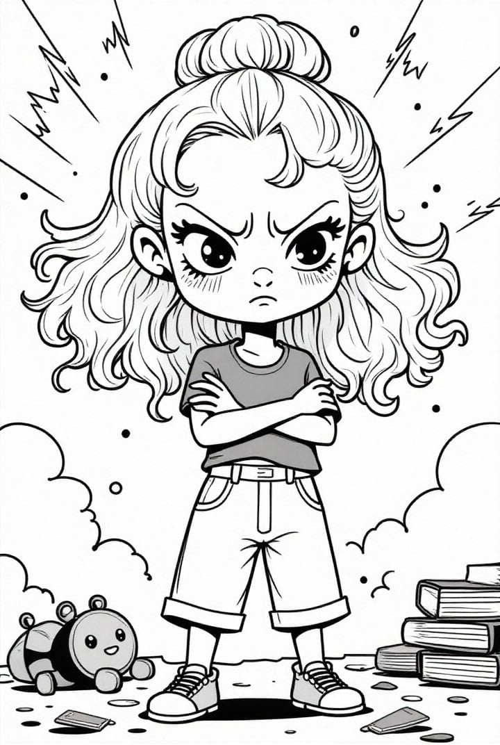 Dibujo para colorear chica enojada