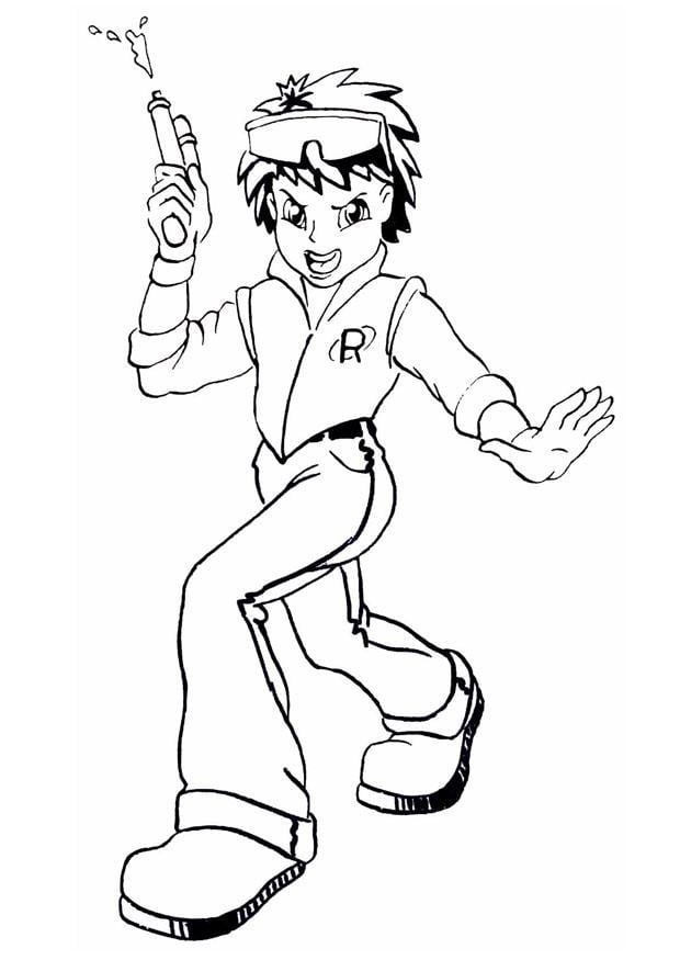 Dibujo para colorear chico con pistola de agua