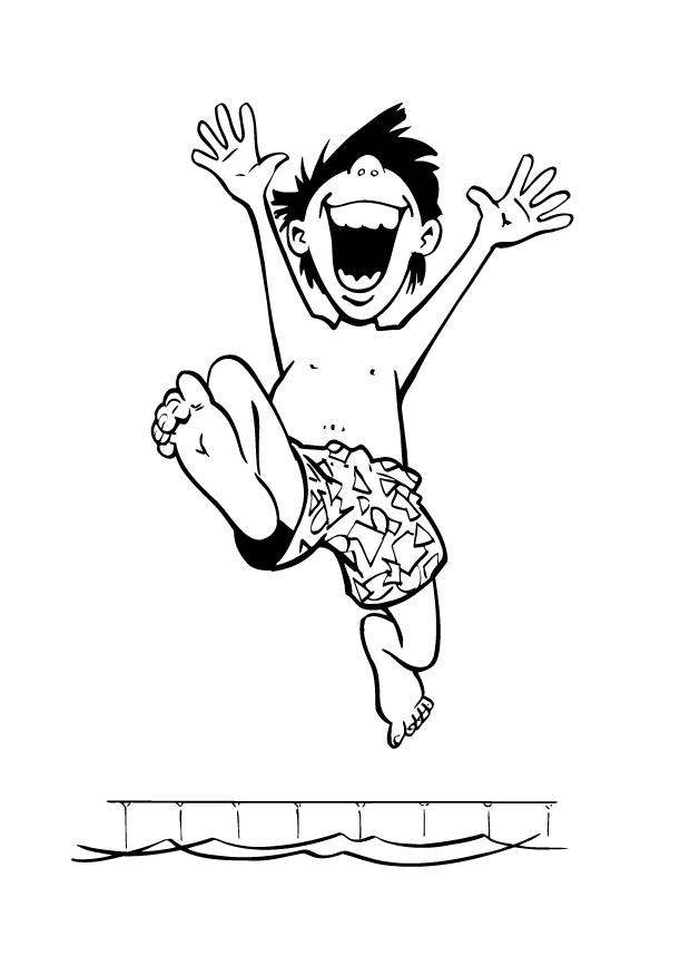 Dibujo para colorear chico en la piscina