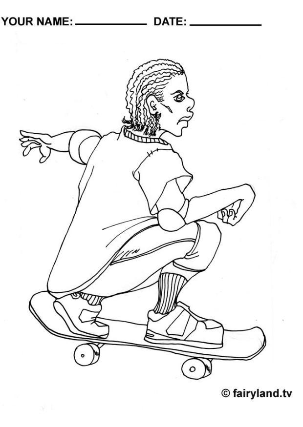 Dibujo para colorear chico patinador de monopatA­n