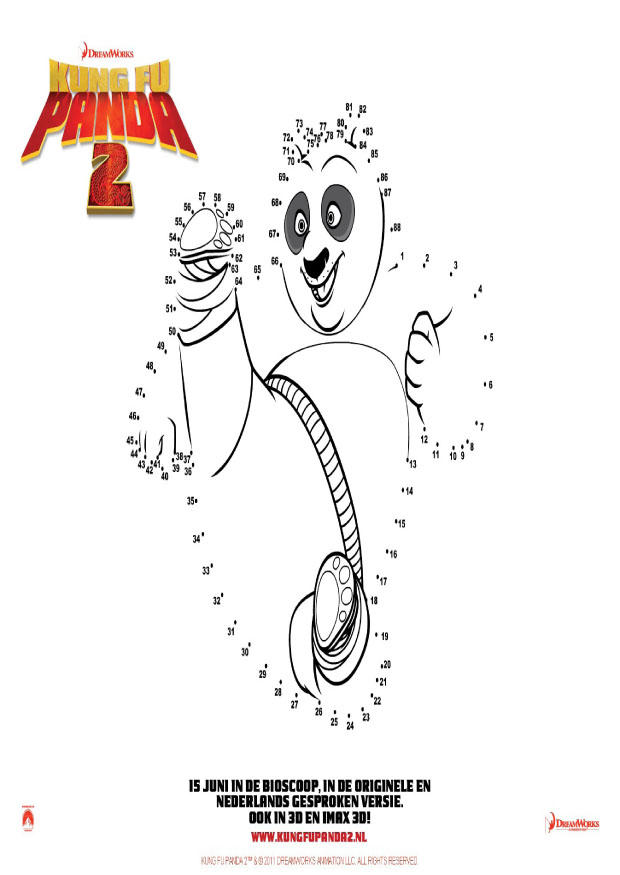 Dibujo para colorear conecta los puntos - kung fu panda 2