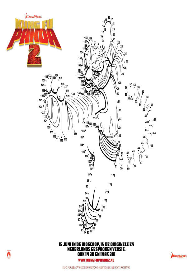 Dibujo para colorear conecta los puntos - kung fu panda 2