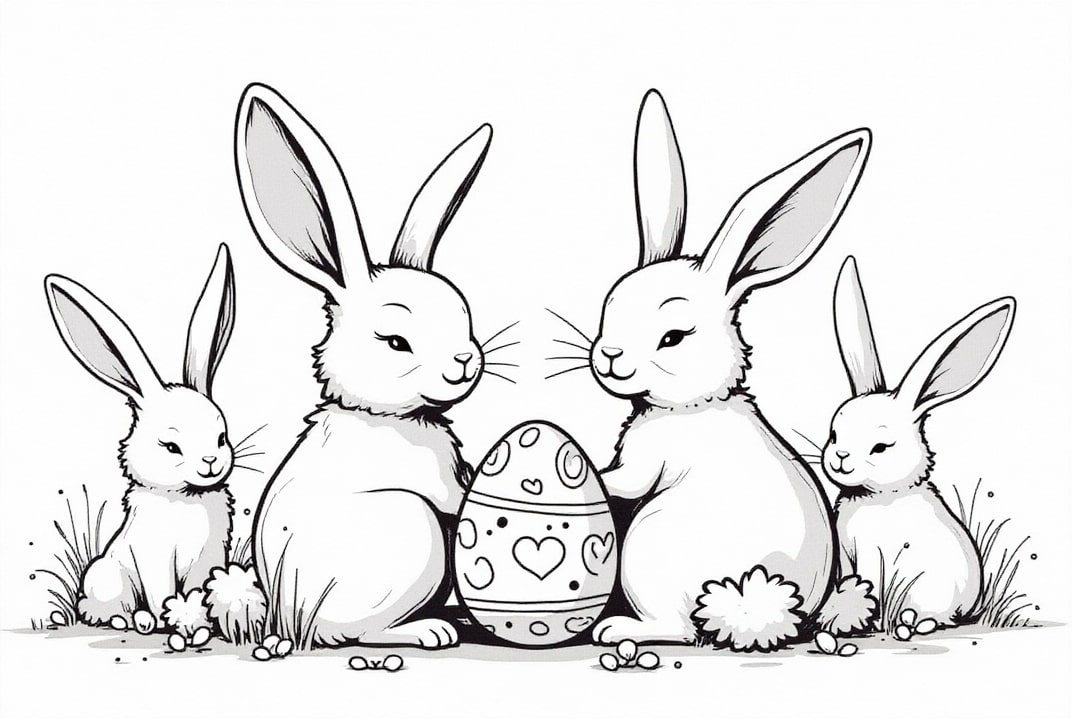 Dibujo para colorear conejitos de pascua en el jardA­n