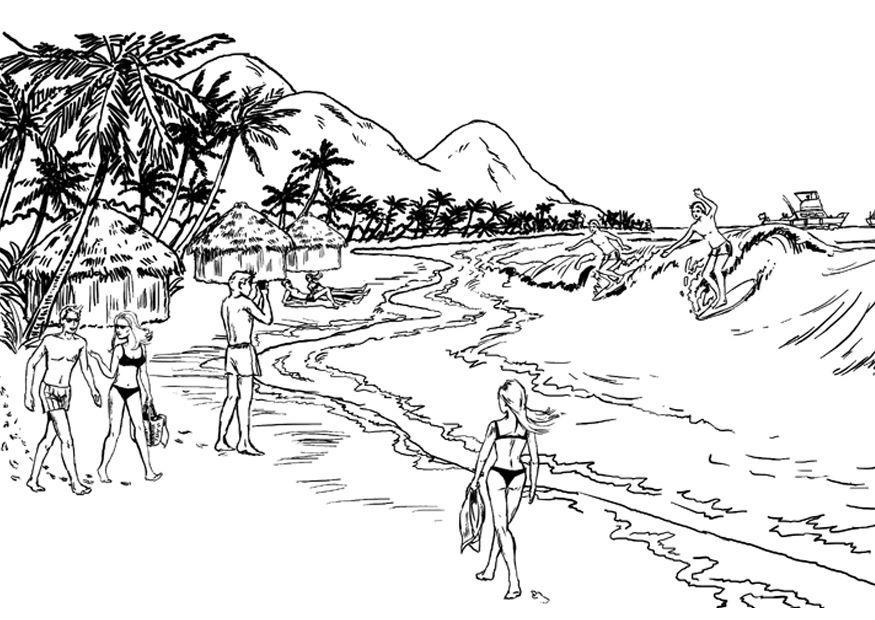 Dibujo para colorear costa - playa