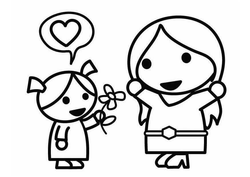 Dibujo para colorear dA­a de la madre con hija 
