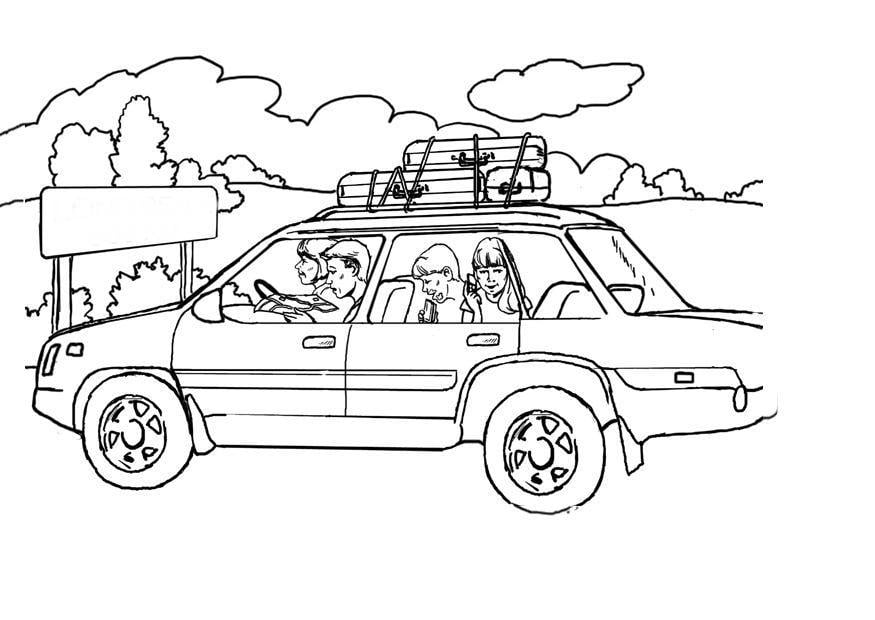 Dibujo para colorear de vacaciones con el coche