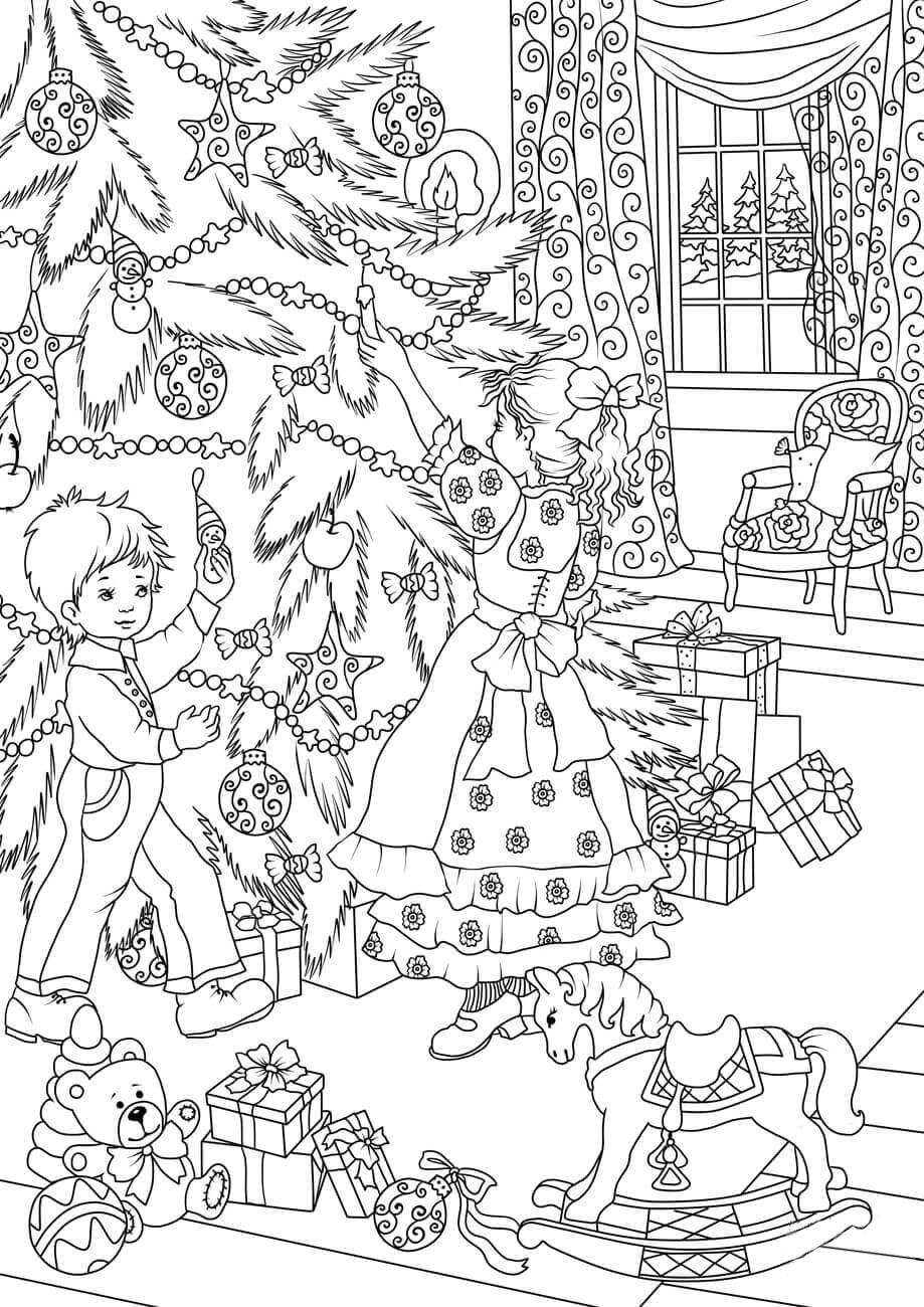 Dibujo para colorear decorar arbol de navidad
