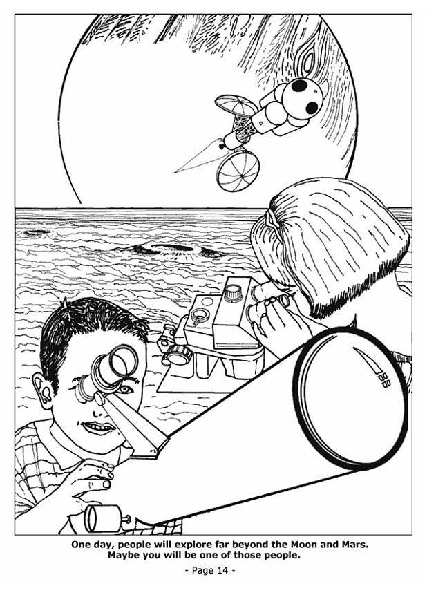 Dibujo para colorear descubrimiento de la luna y marte