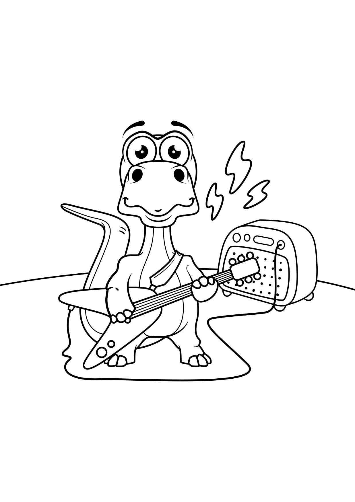 Dibujo para colorear dinosaurio toca la guitarra