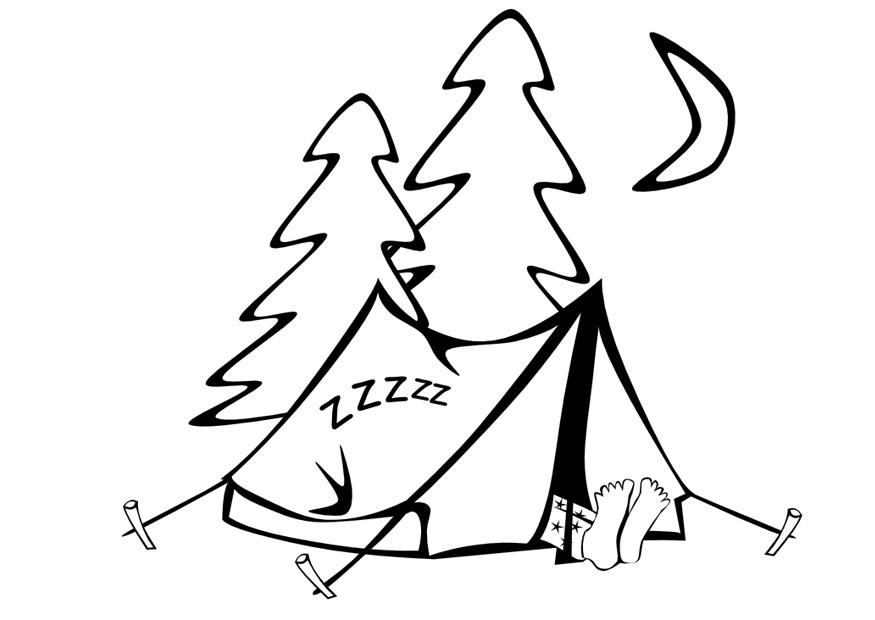 Dibujo para colorear dormir en una tienda