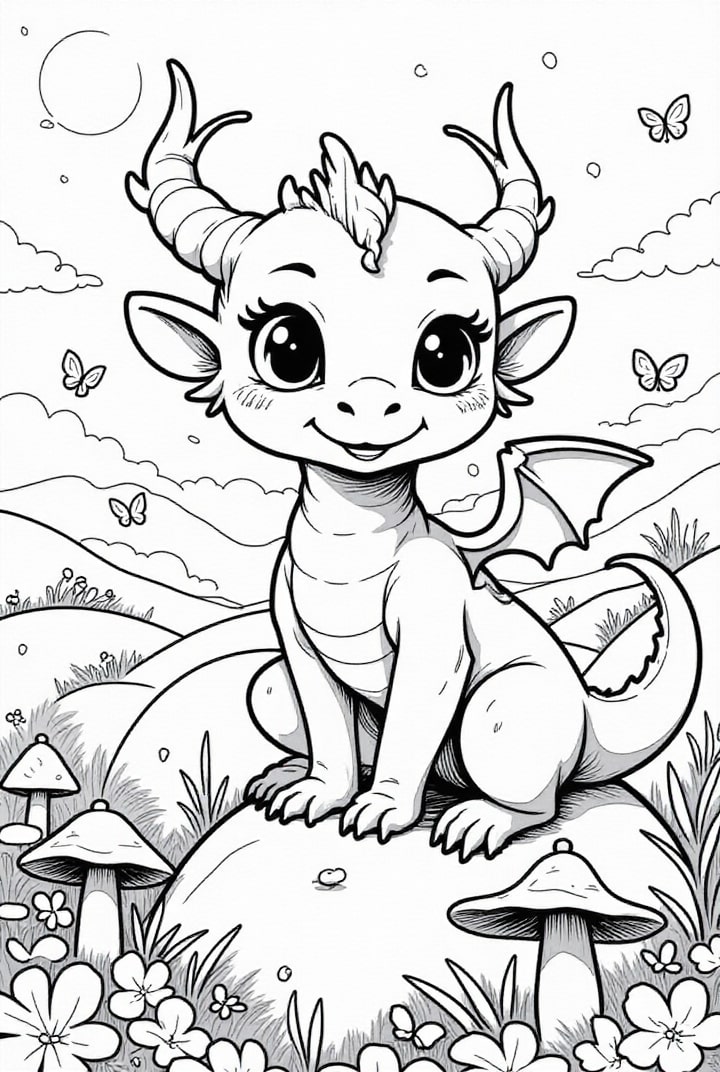Dibujo para colorear dragA³n feliz en el sol