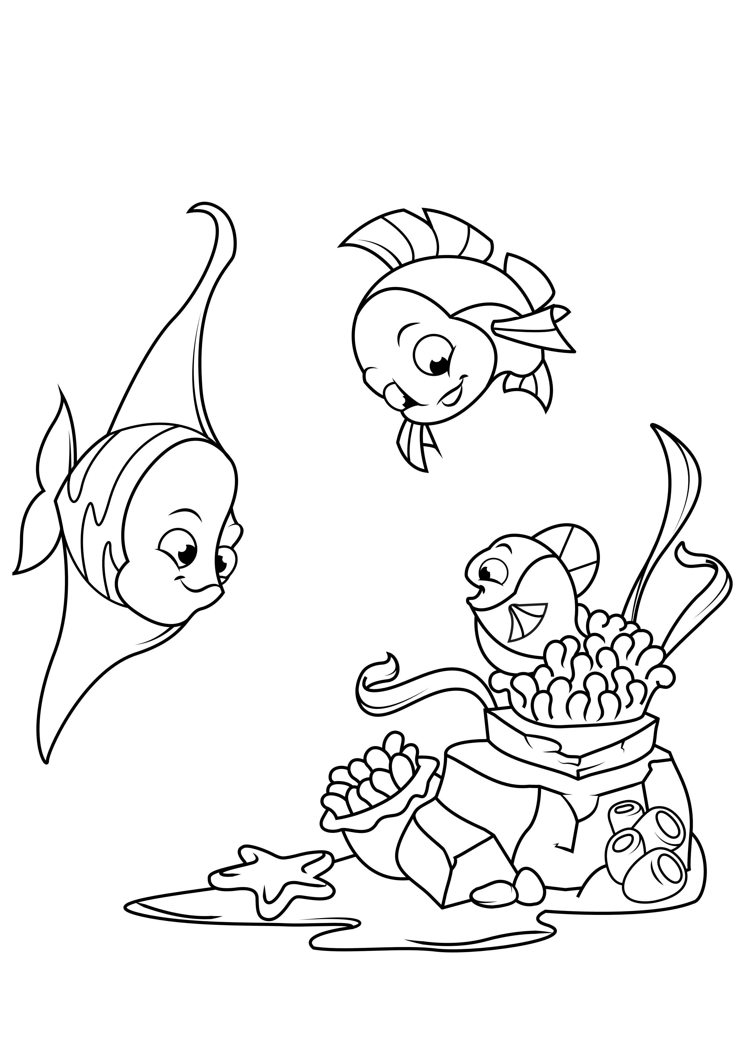 Dibujo para colorear el pez juega al escondite