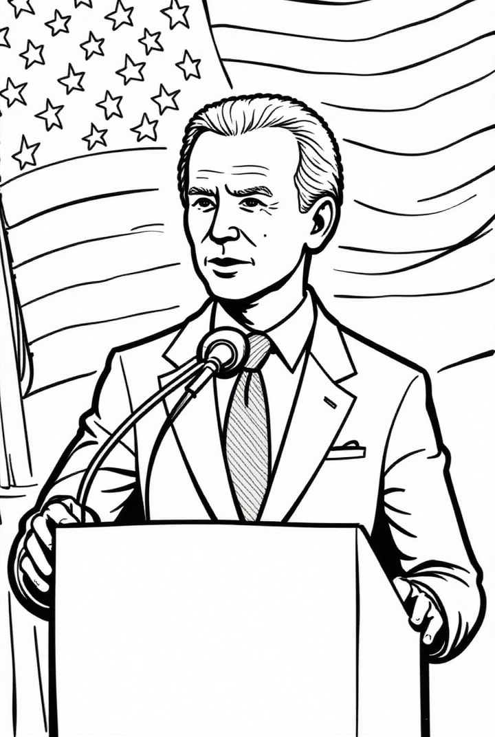 Dibujo para colorear el presidente biden da un discurso