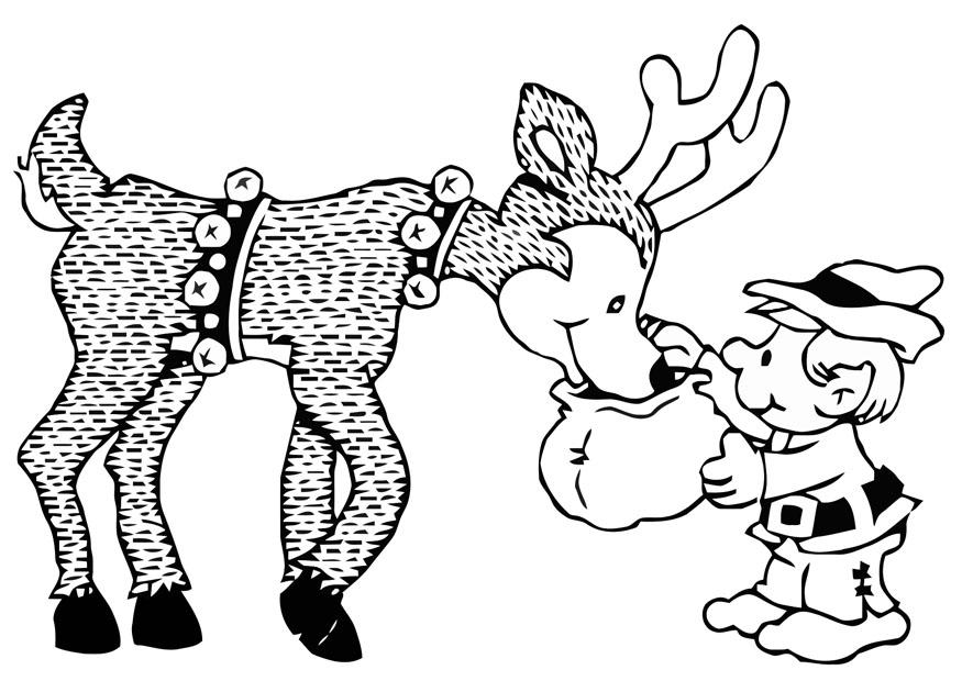 Dibujo para colorear elfo con reno