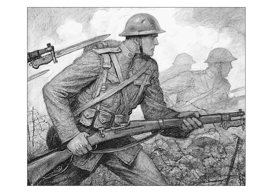 Dibujo para colorear escena de la primera guerra mundial