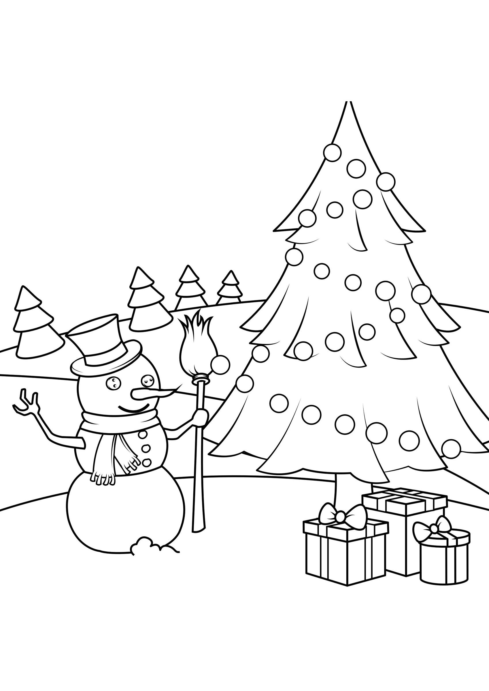 Dibujo para colorear escena navidena