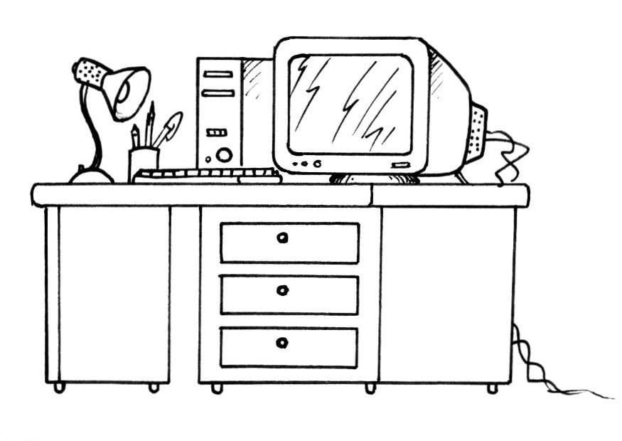 Dibujo para colorear escritorio con ordenador