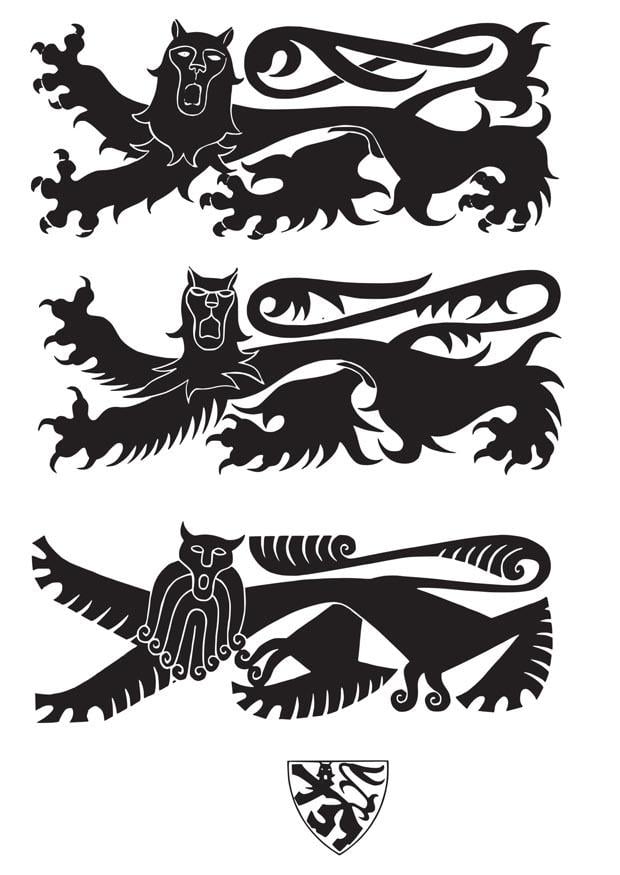 Dibujo para colorear escudo con leones