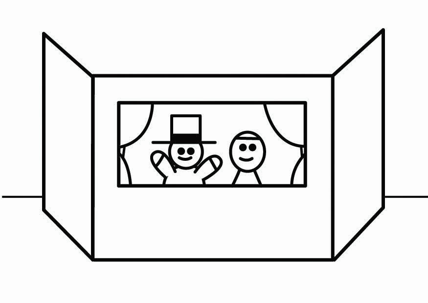 Dibujo para colorear esquina de teatro de marionetas
