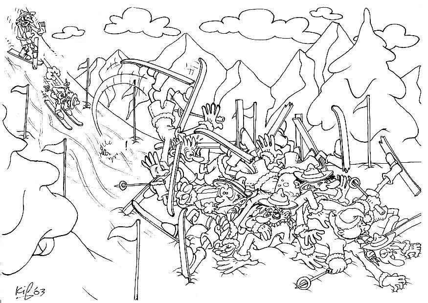 Dibujo para colorear exploradores en el campamento de invierno