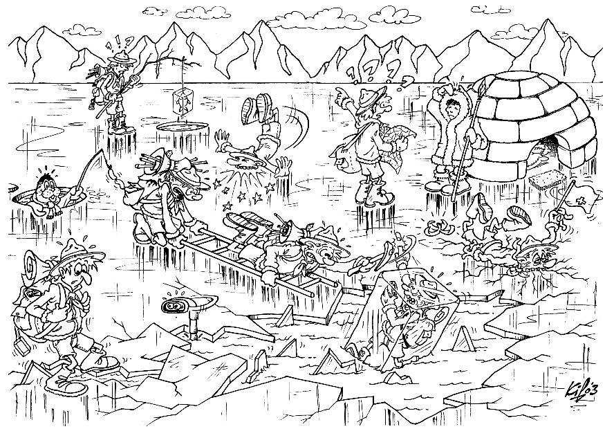Dibujo para colorear exploradores perdidos en el camino