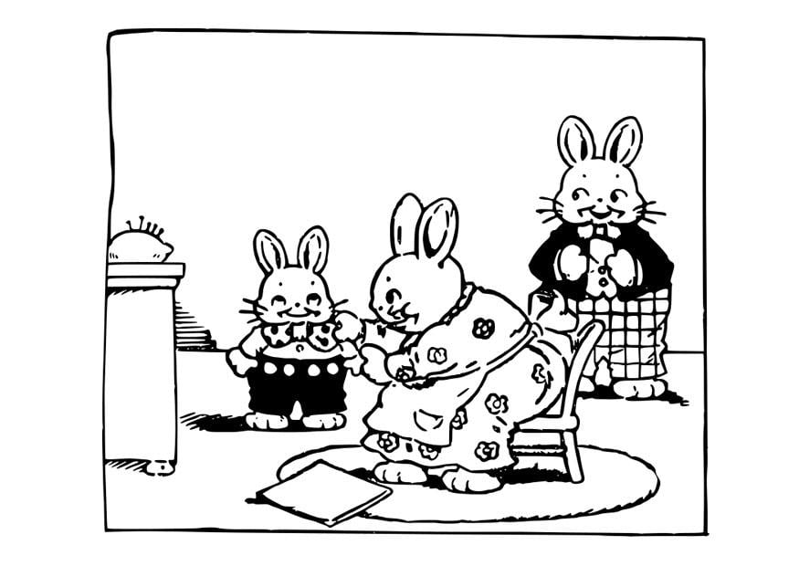 Dibujo para colorear familia de conejos