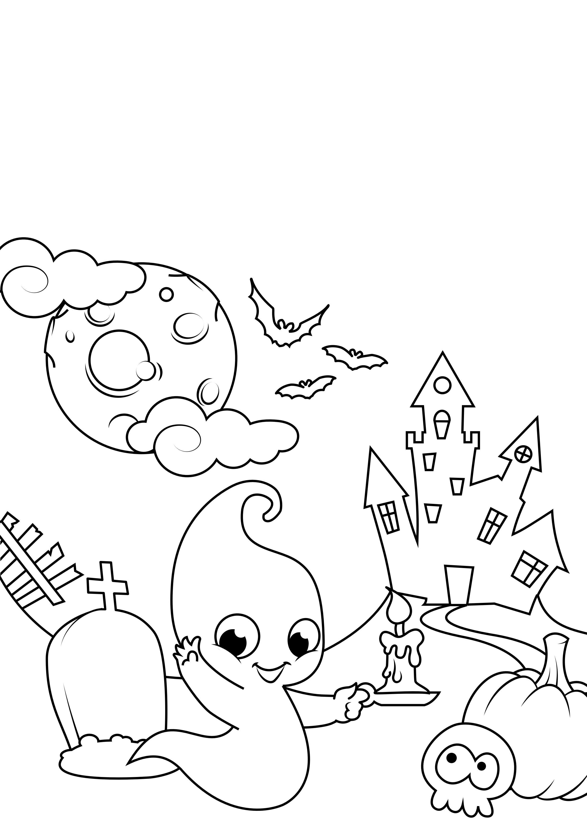 Dibujo para colorear fantasma en el camino