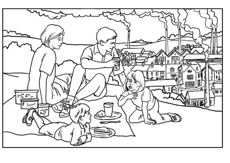 Dibujo para colorear fA¡bricas, contaminaciA³n del aire