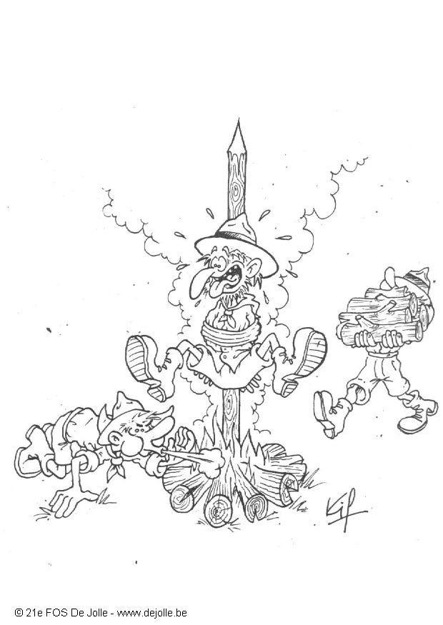 Dibujo para colorear fogata en el campamento
