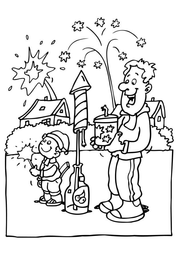 Dibujo para colorear fuegos artificiales