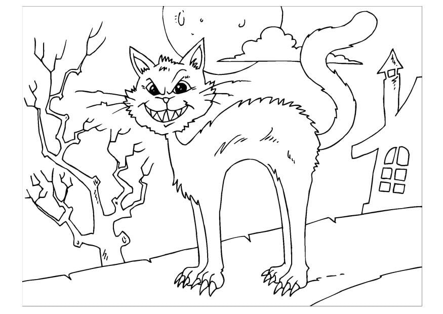 Dibujo para colorear gato aterrador