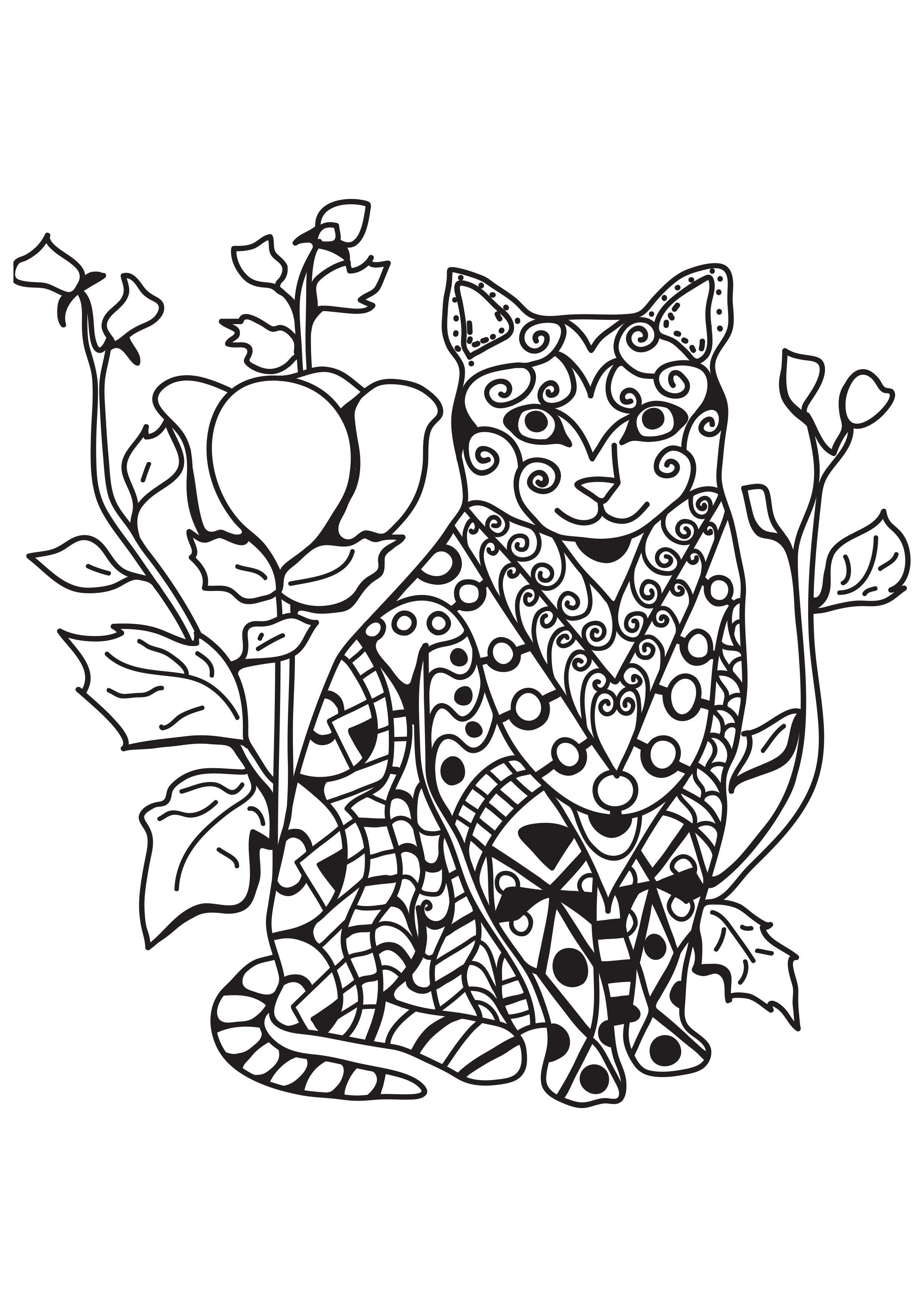Dibujo para colorear gato en el jardA­n