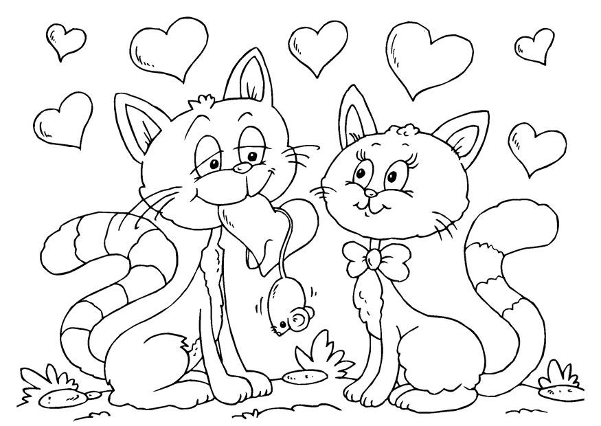 Dibujo para colorear gatos san valentA­n 
