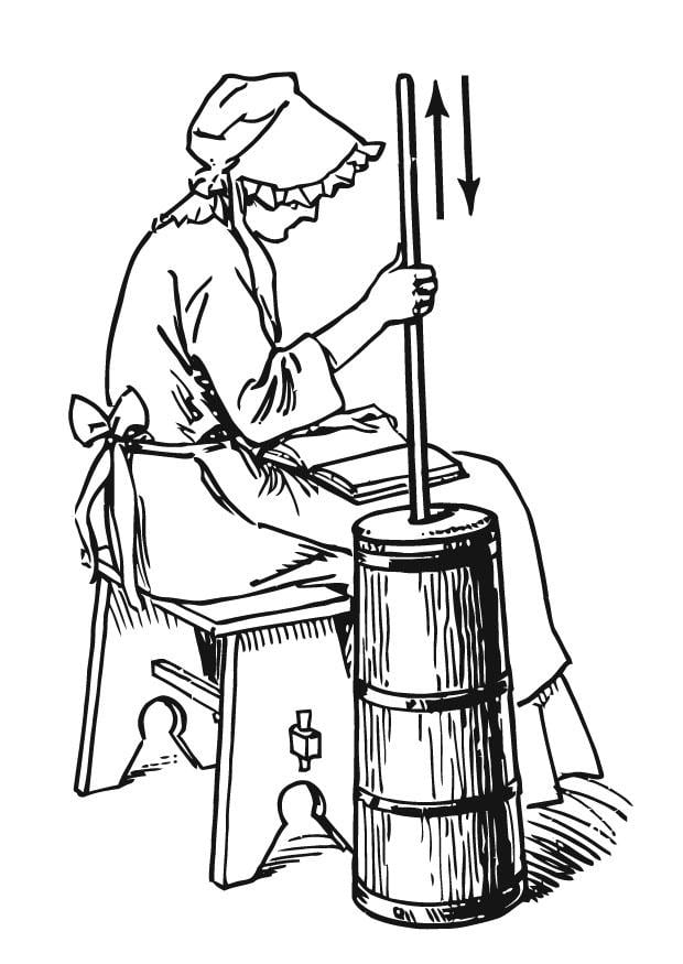 Dibujo para colorear hacer mantequilla con una mantequera
