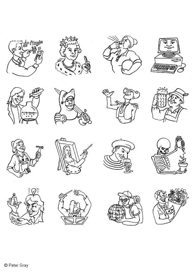 Dibujo para colorear iconos varias profesiones