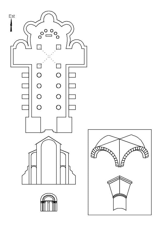 Dibujo para colorear iglesia romA¡nica