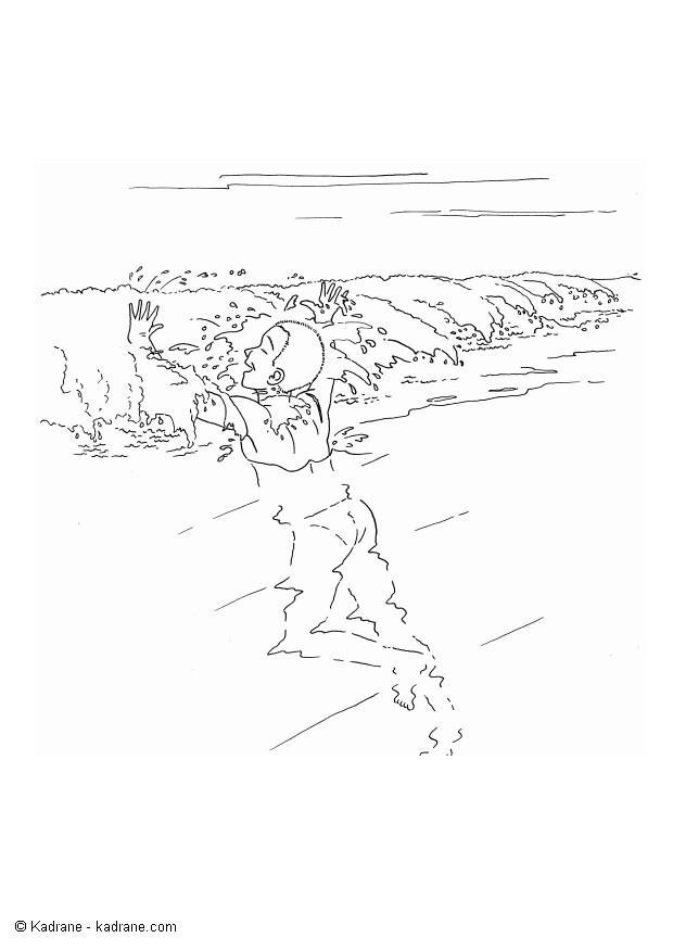 Dibujo para colorear jugando en el agua