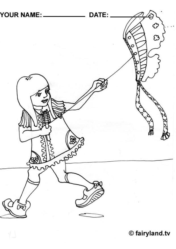 Dibujo para colorear jugar con la cometa