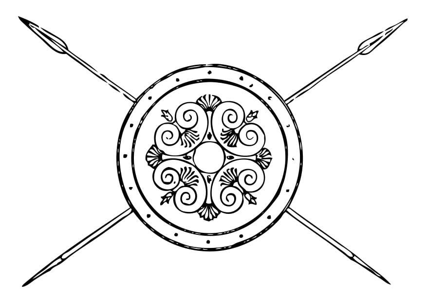 Dibujo para colorear lanza y escudo griego